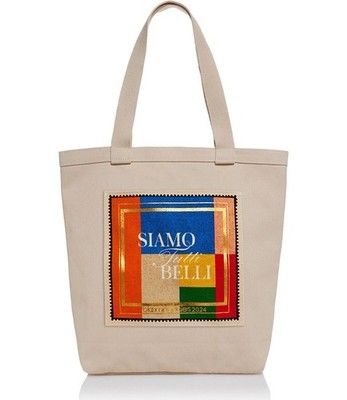 bloomingdale's 2024 Beige Canvas Tote Bag ''SIAMO TUTTI BELLI'' NWT 15x14.5x4.5