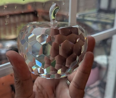 1950s Saks Fifth Ave Crystal Apple Paperweight 3.5 Inches Tall