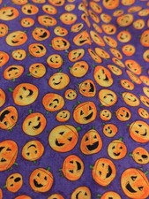 Orange Jack-o'-lanterns On Purple Cotton Fabric