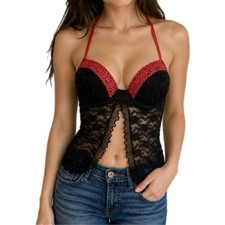 Linea Donatella Lingerie Top Black Lace Sheer Babydoll Boudoir Camisole - S