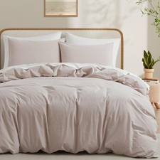 LOVQUE 100 Washed Cotton Duvet Cover Set King Size, Linen Like Natural Beddi...