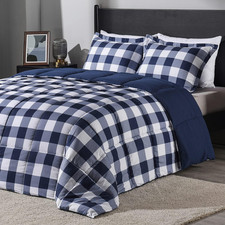 Downluxe Lightweight Plaid Comforter Set Queen with 2 Pillow Shams - 3-Piece S