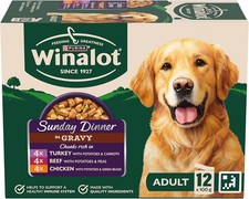 WINALOT WET DOG FOOD 48X100G SUNDAY DINNER MIXED GRAVY ADULT POUCHES 4.48 per kilo