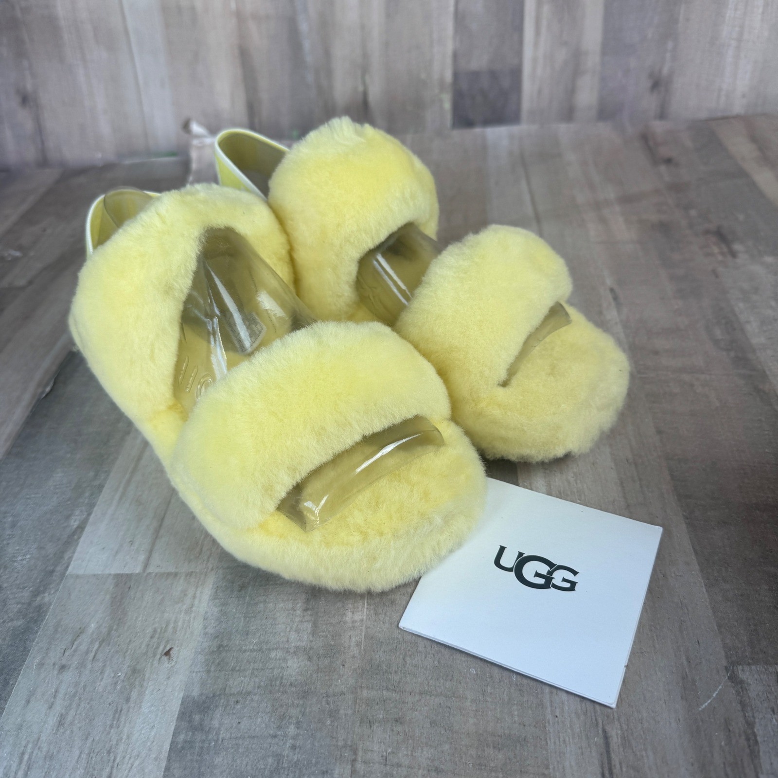 NEW UGG OH Yeah Youth 5 Yellow Slippers Real Lamb Fur NO BOX