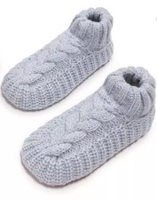Muk Luks Cuffed Sweater Knit Bootie Slippers Light Gray Small 6-8