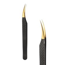 4.9" 125mm Lash Tweezers High Precision Eyelash Extensions Tweezer, Black Gold