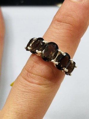 TJC Silber und graduierter Rauchquarz Ring UK Größe O neu mit Etikett