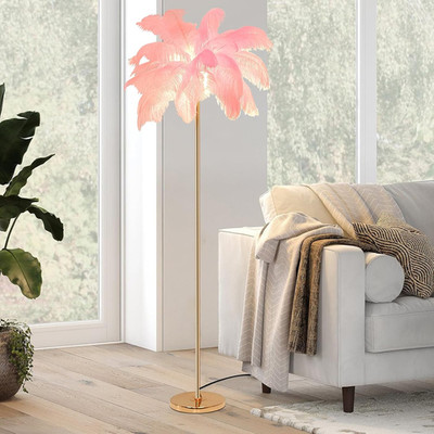 ZYLEIESENBAO Pink Ostrich Feather Floor Lamp for Romantic Decor & Gifts