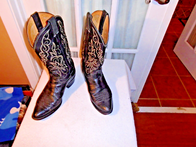 Justin 8017 Black Smooth Ostrich Cowboy Western Boots Men's size