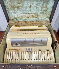 VINTAGE STANELLI MINUET ACCORDION-GOLD GLITTER & IVORY-1960S-MODEL 216P W/CASE
