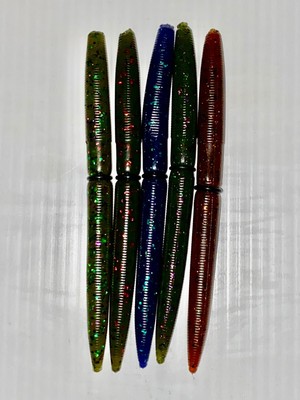 5'' senko style worms salt,scent,o-rings 10 count each of 5 colors U.S.A made