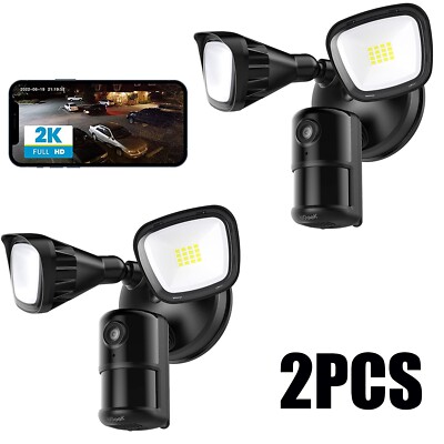 2PCS ieGeek Outdoor Floodlight Security Camera 2K Home WiFi Wired CCTV System