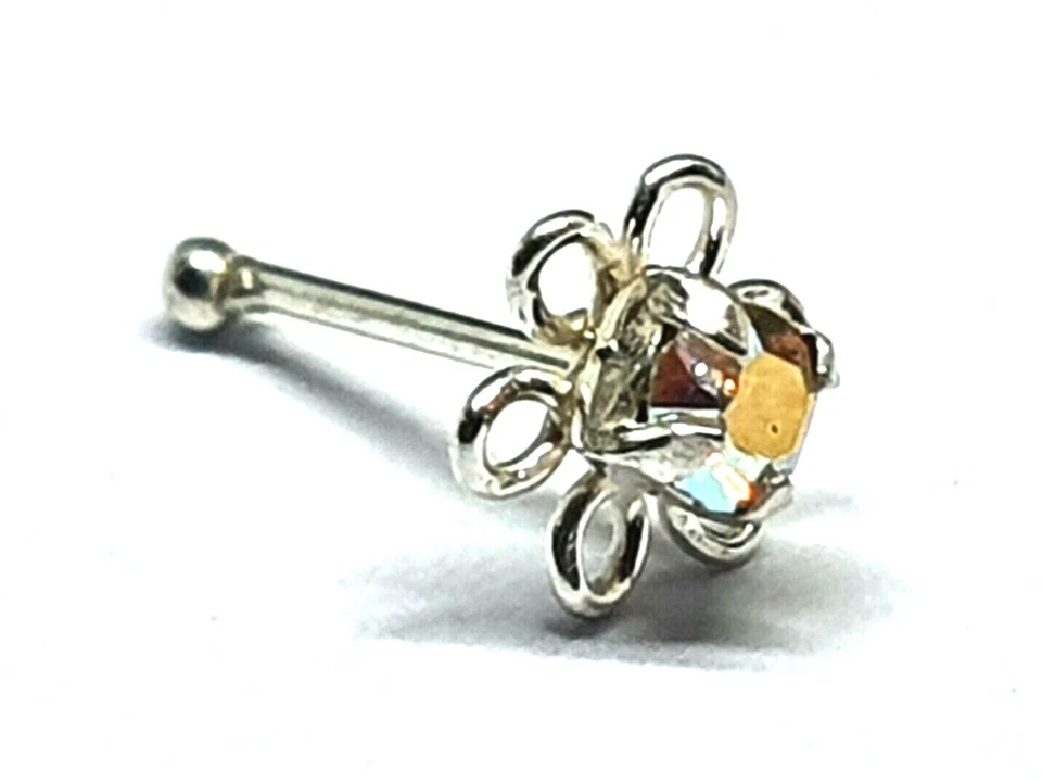 Piercing corpo perno naso filigrana fiore AB CZ pietra 22 g (0,6 mm) perno es... - Immagine 4 di 4