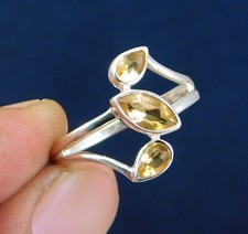 925 Silver Ring,3 Gemstone Citrine Ring,Handmade Jewelry,Birthday Gift Ring