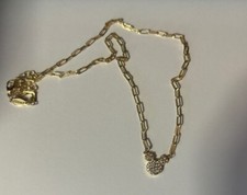 Disney Crystals Mickey Mouse 1/2  Center On Gold Tone 16  -18  Chain Necklace