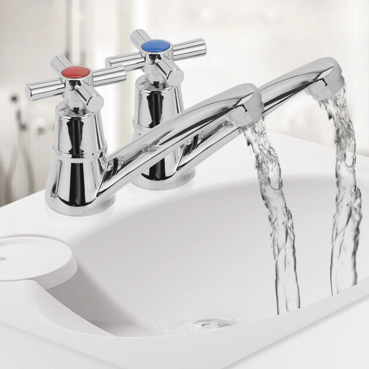 Traditional Twin Hot Cold Mixer water Tap Bath Bathroom Basin Sink Chrome Luxury