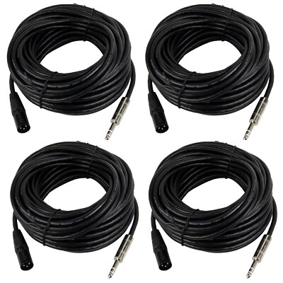 4-Pack 3-Pin 50ft XLR Male Shielded Cables To 1/4'' 6.35mm Stereo Plug Mic Cable