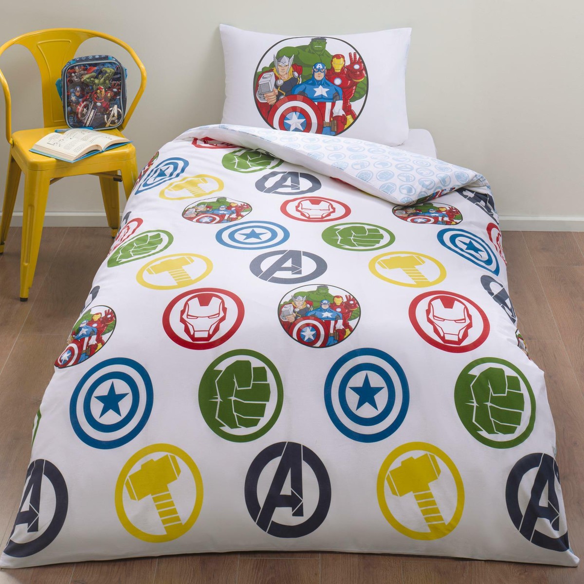 Marvel Avengers Logo Single Duvet Cover Set 100% Cotton Children's