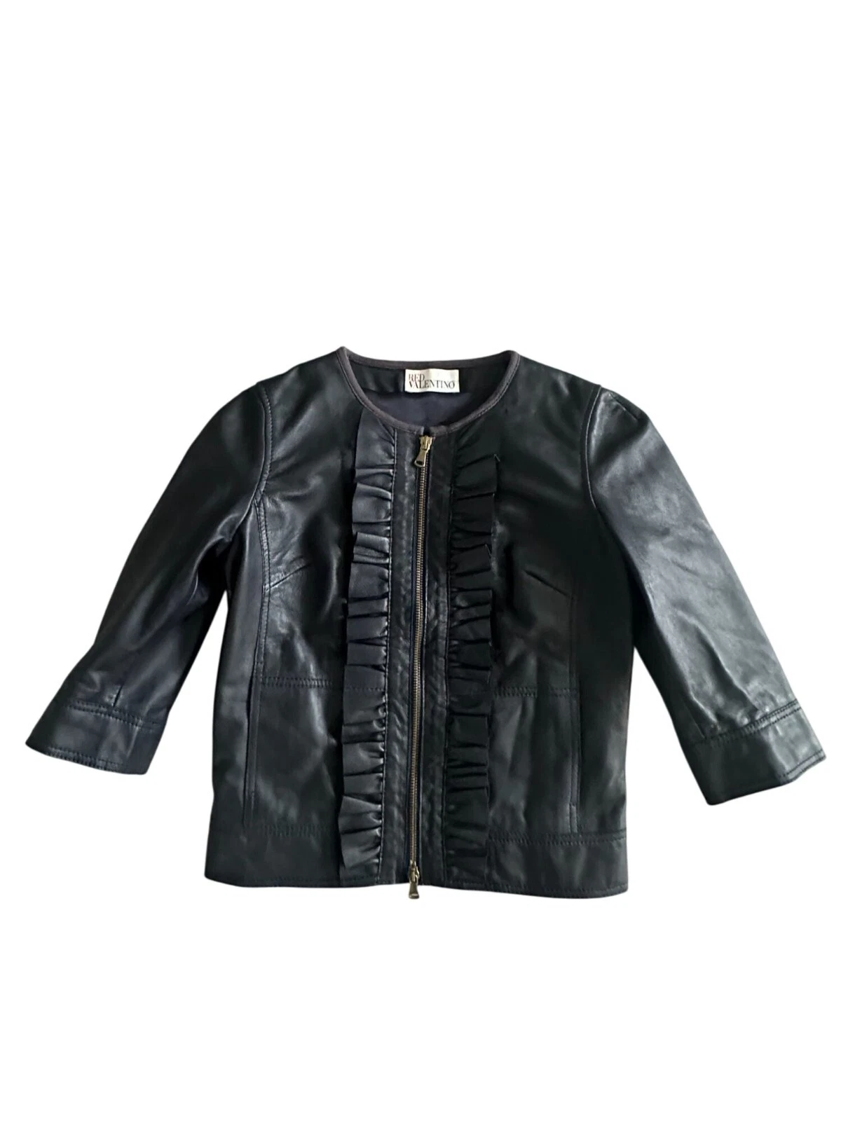 Giacca RED VALENTINO in pelle con volant manica 3 4 e zip taglia 2