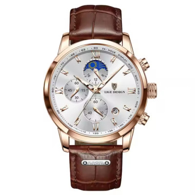 LIGE Men Watch Quartz Luminous Calendar 3ATM Waterproof Daily Casual Wristwatch
