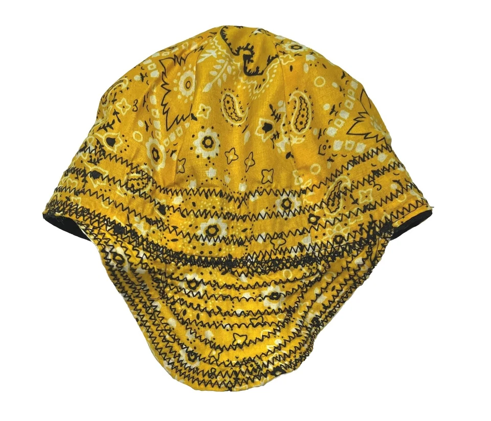 Unisex Fitted Welder's Cap Size 6.5 Handmade Yellow/Black W/Flower Print New - Image 3 of 4