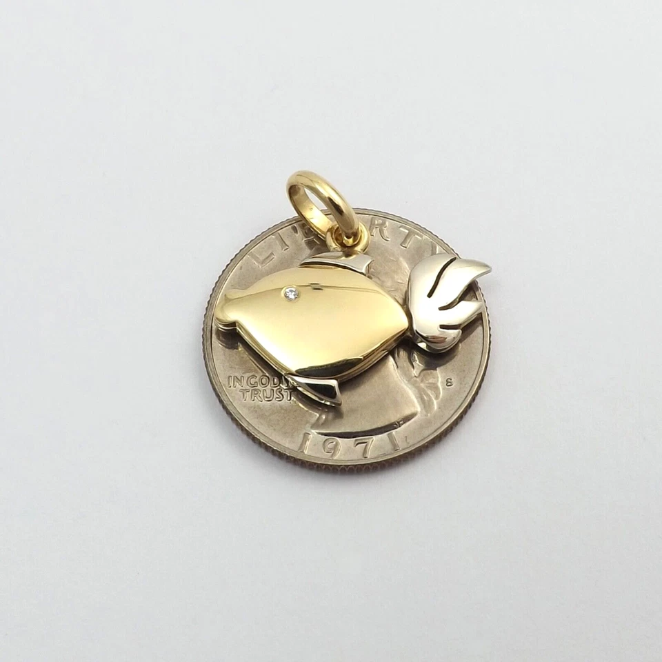 La Pepita Solid 18k Gold Betta Fish Charm Pendant Diamond Eye Two Tone Italy New - Изображение 3 из 4