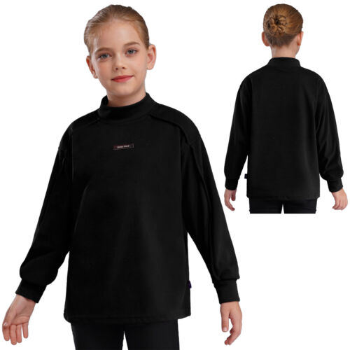 Kids Girls Tops Mock Neck Pullover Solid Color Sweatshirt Climbing Warm Camping - Picture 7 of 44