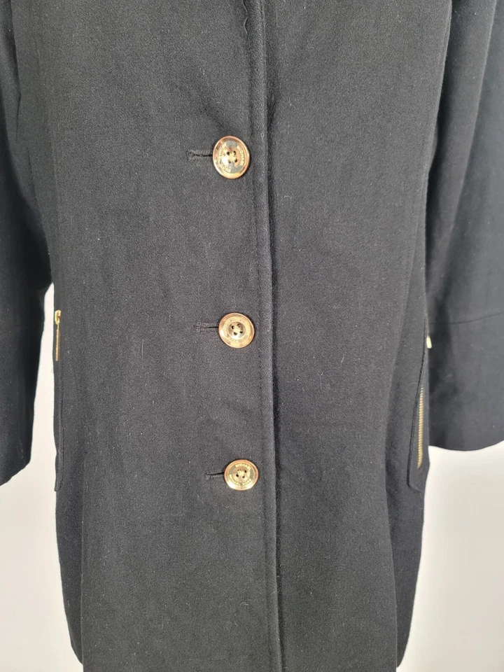 Abrigo de lana Michael Kors negro dorado con botones talla 12 grande diseñador Foto 3 de 4
