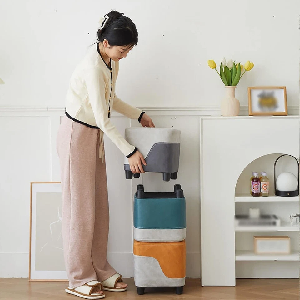 Foot Rest Sofa Stool Household Small Stool Creative Stitching Pattern Small Squa - Image 2 of 4