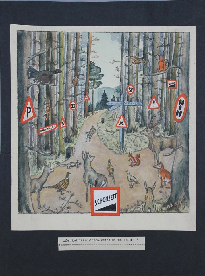 G.Hinte - Verkehrszeichen-Studium im Walde  Aquarell - Bild 1 von 1