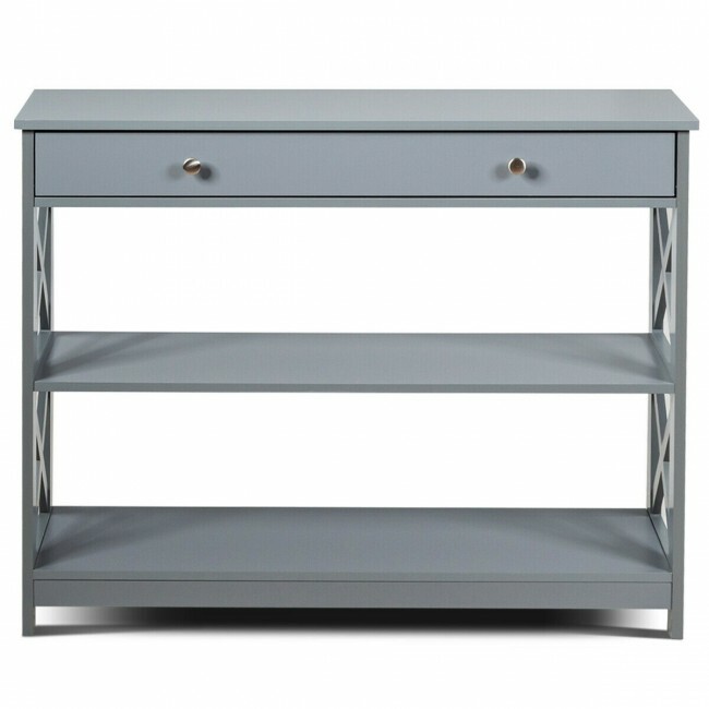 3-Tier Console Table Entryway Sofa Entryway Table Storage Shelf W/ Drawer Gray