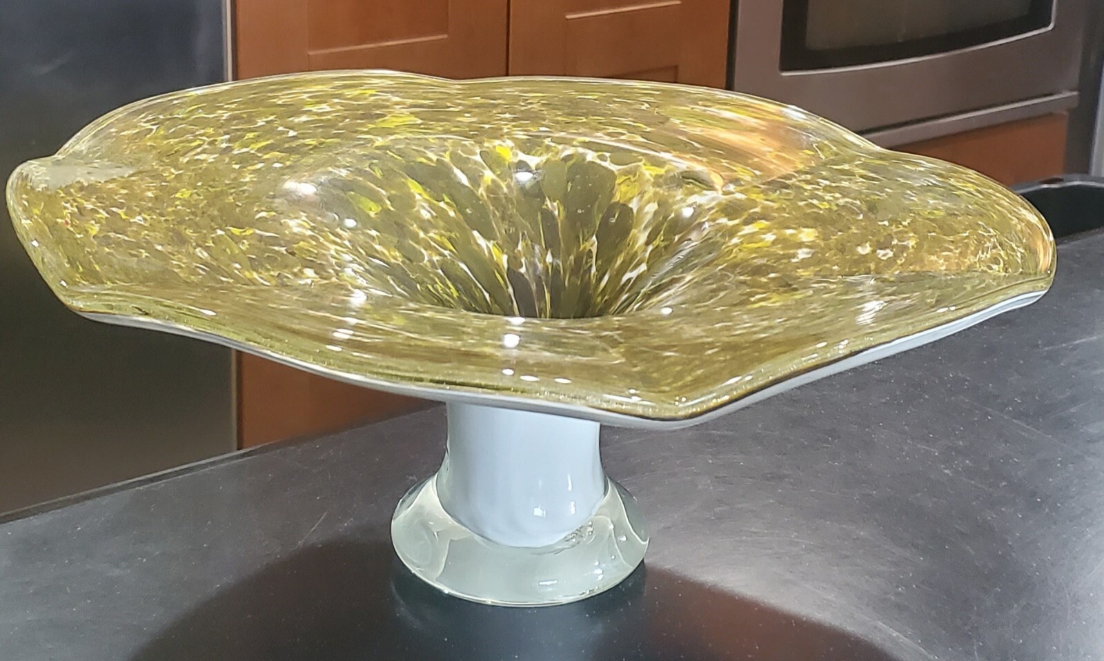 Vintage Hand-Blown Murano-Style Art Glass Pedestal Dish for Console Decor