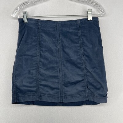 FREE PEOPLE Skirt 8 M Corduroy Mini Straight Pencil Zip Back Stretch Cotton Blue
