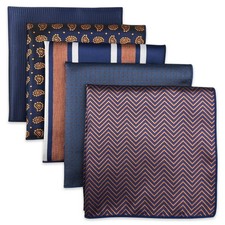 SHLAXWING Assorted 5 Pieces Mens Silk Pocket Squares Handkerchiefs Set Lot
