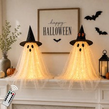 2pcs Halloween Decorations Indoor,Ghost Decor with String Lights Remote Control,