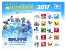 UN 2017 NY PERSONALIZED SHEET MNH SMURFS DAY OF HAPPINESS SCOTT 1158 (S-79)