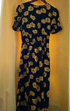 New Look Black & Yellow Floral Chiffon Smocked Maxi Dress UK 8 Flutter