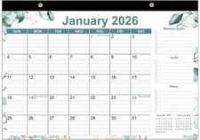 2026 Desk Calendar - 12 Months Calendars from January 17" x 12", Green Leaf