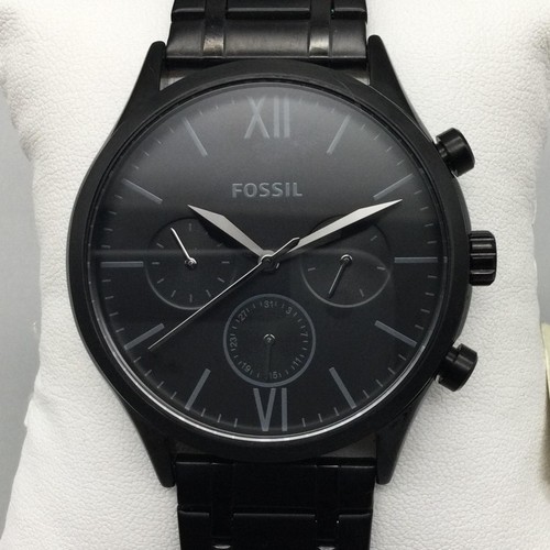 Fossil Neutra Mens Watch 42mm Black Chronograph Date Stainless New Battery 8.25"