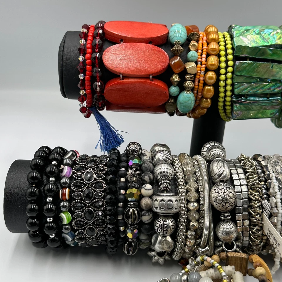 Stretch Bracelet Lot Colorful Beaded Chunky Fashion Bold Mixed Assorted - Image 3 of 4