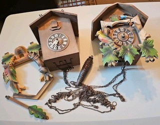 Vintage Cuckoo Clock Wood Case Colorful Parts/Repair Material Germany