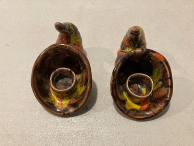 Vintage Ceramic Cornucopia Centerpiece With Matching Candle Holder Set