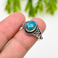 Blue Copper Turquoise Gemstone 925 Sterling Silver Handmade Jewelry Ring