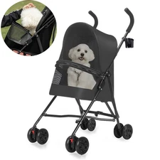 Black Pet Stroller for Small Dogs Cat with Mesh Ventilation Soft Foldable Design