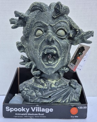  Spooky Village Halloween Animated Medusa Bust, 12in. NEW 
