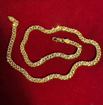 750 Italy Unique Yellow Gold Plated Double Texture Cuban Chain Link Necklace 22 