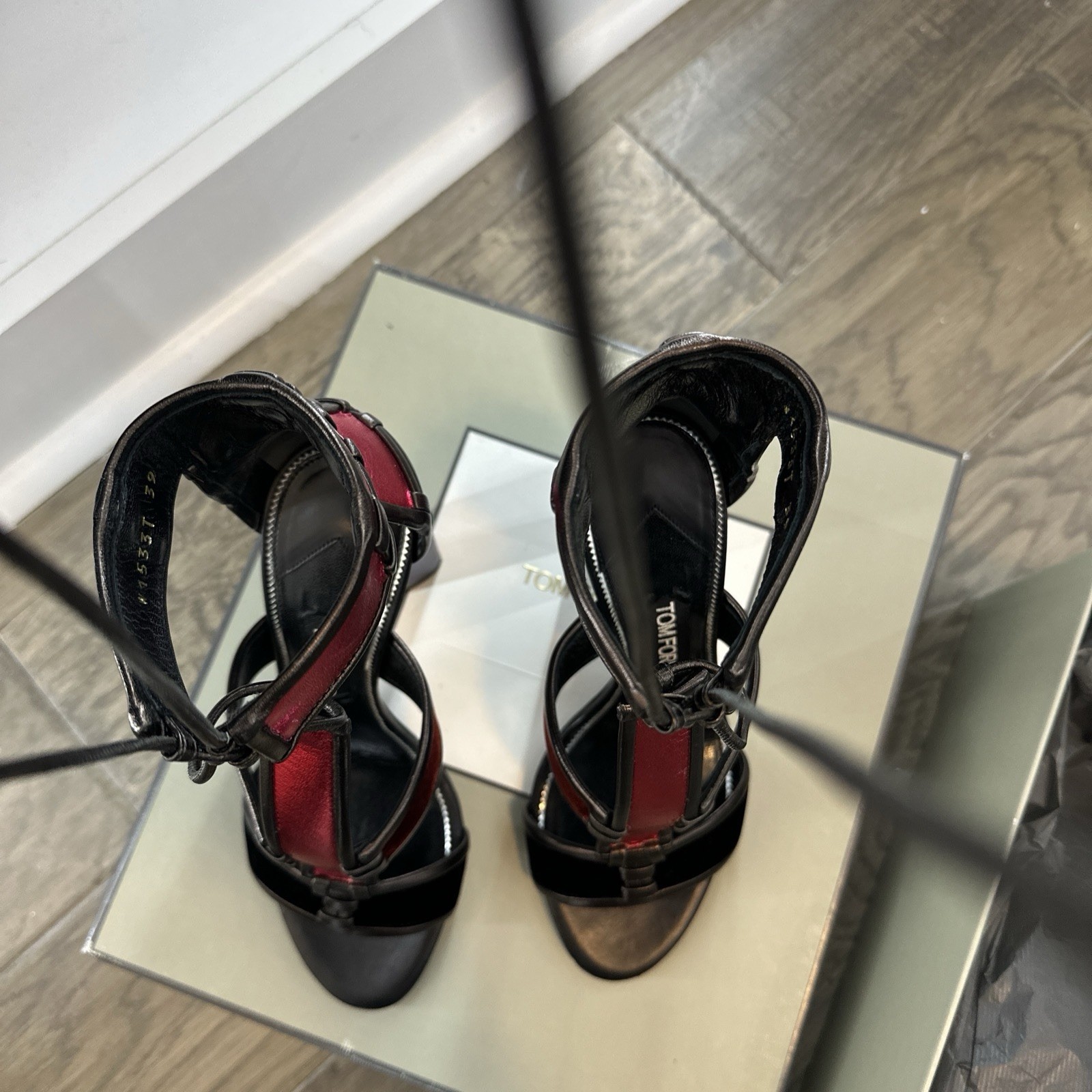 Auth NIB TOM FORD Patchwork Cage Sandals Metallic… - image 2