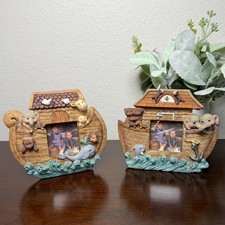Noah's Ark Animal Resin Picture Frames Set of 2 Nursery Religious Decor