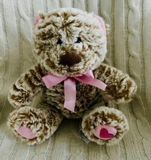 Bear Heart Stuffed Plush Teddy Bear Pink and Brown 10"