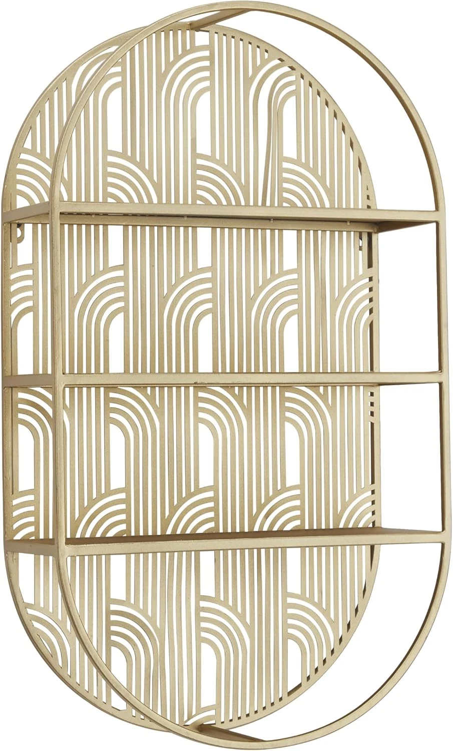 Gold Metal Geometric 3-Tier Oval Wall Shelf with Arch Design, 16"x6"x28